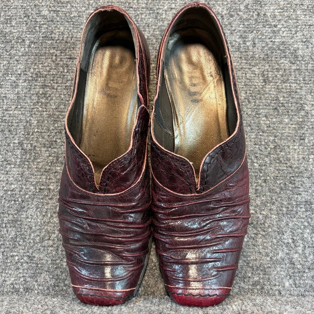 Fidji Burgundy Red Ruched Leather Block Heel Comfort Slip On Shoes Womens 40 9.5